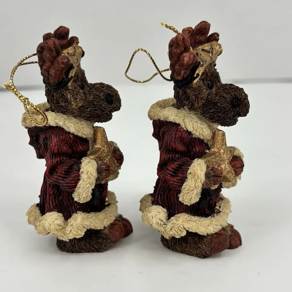Boyds Bears Joy Von Merry Moose Figure Ornament 1996 Folkstone Resin Lot of 2